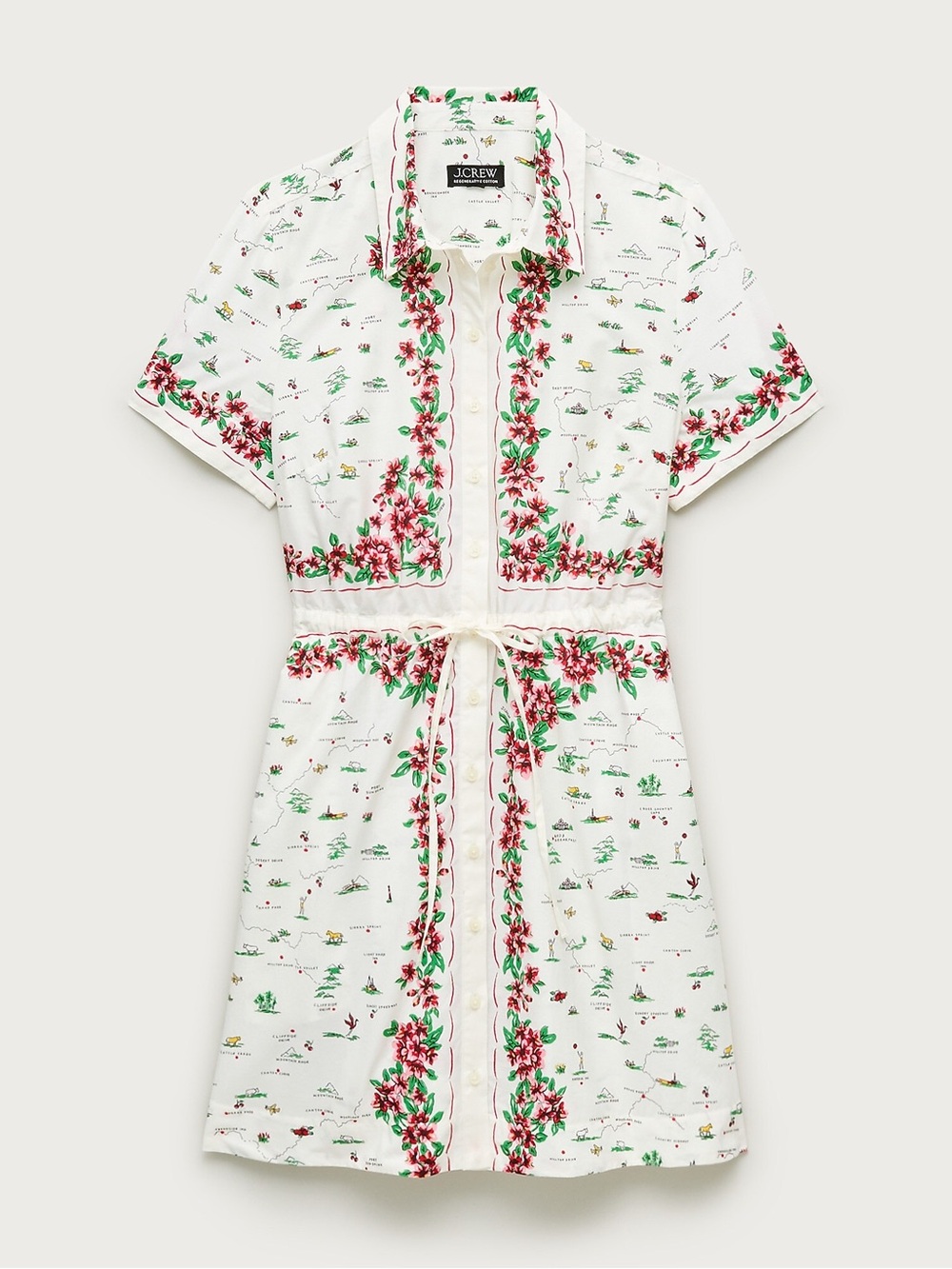 NWT J Crew Cerise mini shirt-dress in map-print cotton poplin